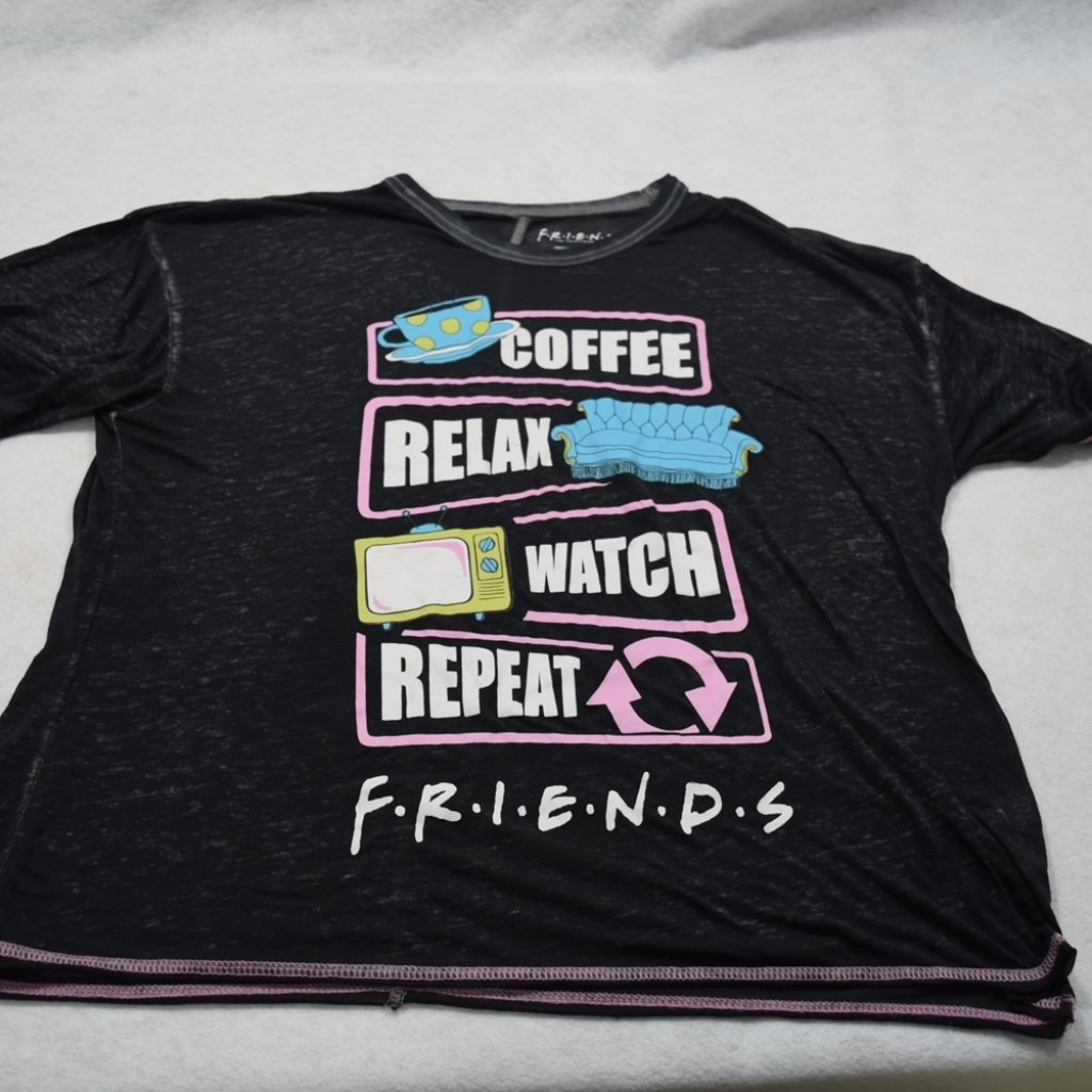 Friends Coffee Relax Watch Repeat Shirt Women's Paper Thin Black Heather Size L